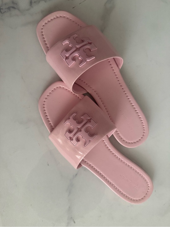 Tory Burch Shoes - Tory Burch Pink Slide Sandals with Logo